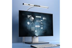 AmazLit Lampa biurkowa LED, lampa do monitorowania pielęgnacji oczu, regulowana jasność i temperatura barwowa, bez oślepiania ekranu, sterowanie gestami, lampa biurowa z funkcją pamięci, 12 W, biała