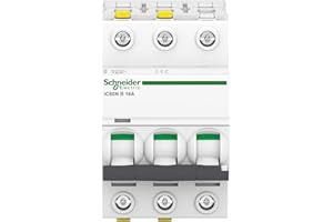 Schneider Electric A9F03316 Interruttore di Circuito iC60N, 3P, 16A, B. Caratteristica, 16 A, 3 Polig