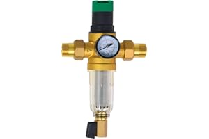 AQUA HEATING Regolatore di Pressione dell'acqua 1'' con Manometro e Dispositivo di Misurazione con Filtro a Setaccio Autopulente Valvola Riduttrice di Pressione Regolabile in Ottone