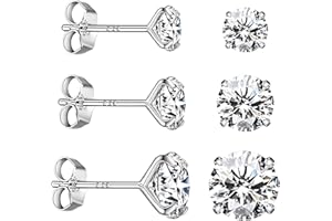 LULIYLDJ 3 paires de boucles d'oreilles dames en diamant fille 3, 4, 5 mm boucles d'oreilles mâles et femelles, Argent,…