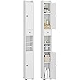 HOMCOM Armadio da bagno alto Armadio da bagno alto stretto con cassetto, anta, ripiani regolabili, per bagno, soggiorno 35 x 30,5 x 179 cm Bianco
