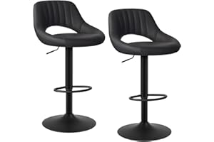 EUGAD Juego de 2 Taburetes de Bar con Respaldo, Taburete Alto Cocina Giratorio 360° Ajustable Altura, Cuero Sintético, Antracita