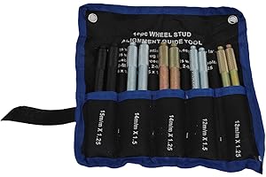 WODHMIEY Set di attrezzi per allineamento ruote in acciaio inox, 11 pezzi, kit per cambio pneumatici M12 x 1,25 M12 x 1,5 M14 x 1,25 M14 x 1,5 M15 x 1,25, perni filettati con custodia per allineamento