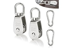 SWTYExt 4 Pezzi Carrucole Include 2 Pezzi Carrucole M25 e 2 Pezzi Moschettoni M6 Carrucole per Corde Carrucola in Acciaio Inossidabile con Capacità Carico 150 kg per Tende da Sole Fitness