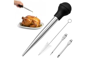 QHGPNT Turkey Baster, Turkey Baster Syringe for Cooking, with Cleaning Brush and 2 Marinade Needles, Basting Syringe for Turkey, for Oiling and Marinating Turkey Beef Pork Fish (Black)