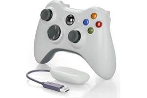 YTEAM Controller wireless per Xbox 360,2,4 GHz, Dual Vibration Remote Gamepad Joystick per controller Xbox 360/PC/Windows 7,8,10, con adattatore ricevitore e senza presa audio, bianco (non OEM)