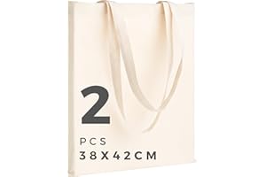 POLHIM Bolsas de algodón 38×42 cm – Beige – packs 2/6/12/24/48, lisas, reutilizables, asas largas, 100% algodón, Bolsas de algodón de 15 x 16.5 pulgadas, bolsas reutilizables de tela de compras