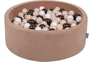 KiddyMoon Piscine À Balles pour Bébé Velours Rond 90X30cm/200 Balles 7Cm Fosses À Boules Jouet Enfant, Rose des Sables: Beige Pastel/Brun/Blanc