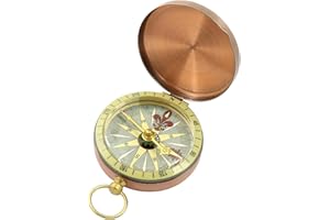 Vroxdrez Brújula de Bolsillo Retro con Reloj Vintage, Diseño Antiguo de Latón con Cubierta Plegable Automática, Elegante y Portátil para Aventuras al Aire Libre