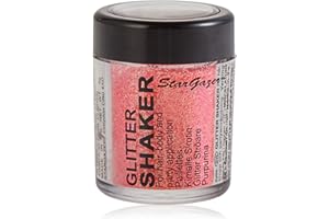 Stargazer Pastel Glitter Shaker, Coral. Cosmetic glitter powder for use on the eyes, lips, face, body, hair and nails.