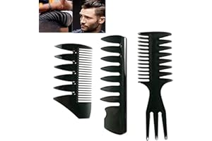 Lanjue 3-Piece Men's Styling Comb Set - Black Pompadour & Wide Tooth Combs for Wet, Curly, Thick, Afro, Oil Hair