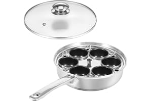 CBWERBB 6 Cups Egg Poacher Pan, Stainless Steel Poached Egg Cooker with Glass Cover,Uniform Heating Poached Maker Pan Compatible with Induction Cookers and Gas Stoves for Home Kitchen