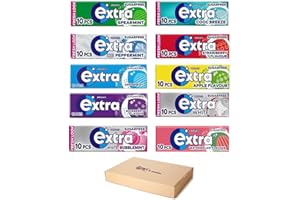 Extra Chewing Gum 10 x Sugar Free Selection Fresh Bulk box All Mix Flavours - Peppermint, Watermelon, Strawberry, Ice, Apple, White, Cool Breeze, Bubblemint, Blueberry, Spearmint Sold by VR Angle