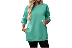 Wyongtao Sweat Femme sans Capuche col Round,Pull en Polaire pour Femmes Unie, Sweatshirts Grande Taille Ample，Sweatshirt Doux et Confortable Polyvalent， T-Shirts à Manches Longues Casual avec Poche