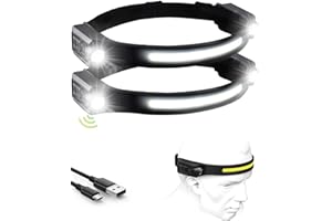 Rumicet Lampe Frontale Rechargeable LED, 1200LM Lampe Torche Frontale, Lampe frontale double 12 heures d'autonomie, 5 modes d'éclairage, légère avec détecteur de mouvement, étanche IPX4(Noir, 2pack)