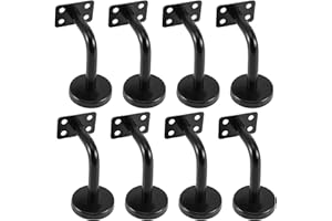 KMERCE Supporti per Corrimano per Scale, Supporti per Rampa Scala in Acciaio Inossidabile, 60x80 mm, per Rampe per Scale, Supporto o Balaustra Interno ed Esterno (8, Nero+Guarnizione piatta)