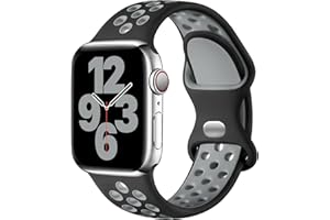 Upeak Sport Strap Compatible with Apple Watch Strap 44mm 45mm 42mm 49mm 40mm 38mm 41mm, Breathable Silicone Double Hole Buckle Band, for iWatch Strap Ultra 2 SE Series 9 8 7 6 5 4 3 2, L, Black/Grey