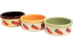 Rosewood Stoneware Ceramic Pet Bowl for Small Animals - Carrot Design, Food Bowl for Guinea Pigs, Hamsters, Rabbits, Degus, and Ferrets, 13 cm (1pc, Assorted Colours)
