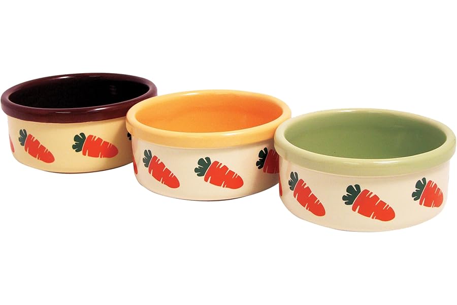 Rosewood Stoneware Ceramic Pet Bowl for Small Animals - Carrot Design, Food Bowl for Guinea Pigs, Hamsters, Rabbits, Degus, and Ferrets, 13 cm (1pc, Assorted Colours)