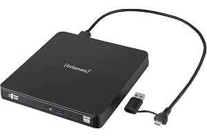 Intenso Extern CD/DVD-enhet EOD 400D slim, brännare, USB 3.2 | Extern brännare för bärbar dator och PC, USB-C och USB-A Y-kab
