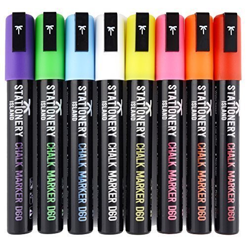 Stationery Island Kreidemarker Keilspitze 6 mm - 8 Stück Farbig Sortiert - Schwarzer Stiftschaft - Trocken Abwischbar