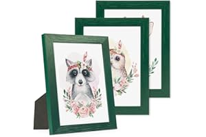 ‎PHOTOLINI PHOTOLINI Children's Room Picture Frame, 10 x 15 cm, Dark Green, Set of 3 Removable Frames, Colourful, Wood, Acrylic Glass, Made in Germany, for Standing and Hanging, with Accessories - for Colourful