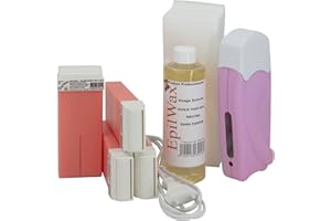 Epilwax Kit Depilacion Calentador de Cera Roll On Tibia Fundidor Electrico Profesional Easy Wax Depilación con Bandas : con 4 Cartuchos roll-on de Cera Rosa de 100 ml, 1 Paquete de 100 Bandas Depilatorias y una botella de 250 ml de aceite post- Depilacion (Modelo Solo 4 Rosa)