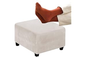 RTSFKFS Fodera per Poggiapiedi Quadrato Velluto, Copertura Ottomana, Copri Pouf Rettangolare in Copri Poggiapiedi, Elasticizzato con Fondo Elastico, Lavabile(Beige,44in/110x110cm)