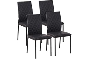 HOMCOM Modern Dining Chairs Upholstered Faux Leather Accent Chairs with Metal Legs for Kitchen, Set of 4, Black