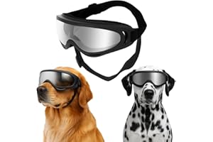 JYNVO Gafas Sol Mascotas Impermeables Resistentes Al Protección UV, Decoraciones Mascotas, Gafas Antivaho con Correa Ajustable