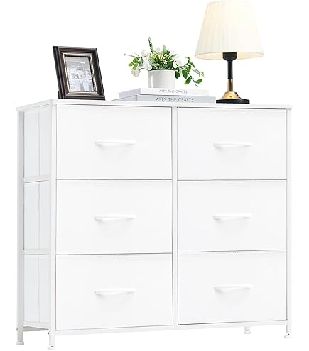 UEV Commode, kast met 6 laden, opbergmeubel voor kinderen en volwassenen, 100 x 34 x 73 cm, buffet voor woonkamer, elegant, Scandinavische stijl, wit