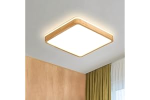 WayLuoung LED Drewniana Lampa Sufitowa | Ø30cm Ciepła Biel 3000K 1620Lm 18W | Kwadratowa Lampa Sufitowa 360° Świecąca Z Naturalnego Drewna, Sypialnia, Salon, Pokój Dziecięcy, Kuchnia, Jadalnia, Dom