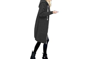 YOSICIL Felpa con Cappuccio Donna Zip Felpa con Cappuccio Donna Felpa con Zip Cappuccio Lungo Caldo Giacca Top Capispalla estesa Calda Invernale Essenziale Nero,S-5XL