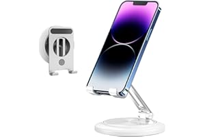 SHUOSUO Support Téléphone Bureau, Porte Smartphone réglable Pliable en Aluminium, Potation à 360°, Compatible avec iPhone, Samsung Galaxy, iPad Mini, Tablette (4-9") (Argent)