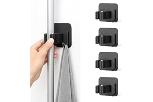 MIQUEP®️ 4 Colgador escobas y fregonas adhesivo elegante | soporte escobas pared sin taladro, ganchos para colgar escobas para limpieza hogar.