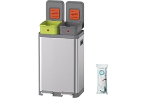 Mbillion Kitchen Bin, Dual Step Trasn Can & Recycling Garbage Bins, Stainless Steel, with Removable Inner Buckets, for Home, Office (20+20L Silver)