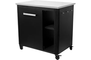cozze Table de Cuisine Extérieure Plan de Travail en Acier Inoxydable, Charge Max 100kg, avec Roues Robustes & Porte-Bouteille de Gaz