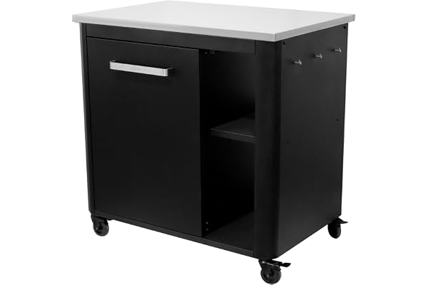Table de Cuisine Extérieure Cozze® - Plan de Travail en Acier Inoxydable, Charge Max 100kg, avec Roues Robustes & Porte-Bouteille de Gaz, Noir