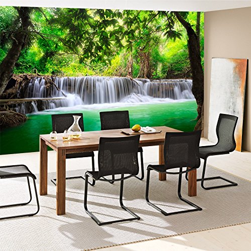 Vlies Fototapete PREMIUM PLUS Wand Foto Tapete Wand Bild Vliestapete – DEEP FOREST WATERFALLS – Wasserfall Bäume Wald Thailand See Wasser Meer – no. 067, Größe:300x210cm Vlies - 5