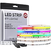 BTF-LIGHTING FCOB LED Strip SPI RGBCCT Addressable 24V 5m 840LEDs/m IP30 | Addressable Dual IC RGB+Warm White+Cool White, Whi