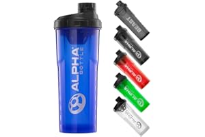 Alpha Designs | 1l Protein Shaker Bottle 1000ml Protein Shake Mixer | Leakproof Screw Cap | Blue