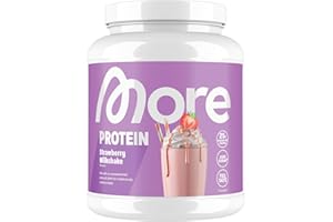 MORE NUTRITION More Protein, Strawberry Milkshake, 600g, 1.32 lbs, 20 Servings, Mix of whey Concentrate and Casein, Ideal for Building and maintaining Muscle, with lactase – Made in Germany