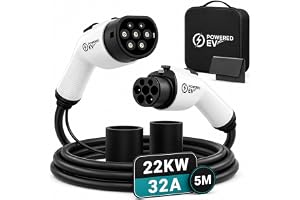 POWERED EV Type 2 to Type 2 EV Charging Cable 22kW 32A, 5m 3-Phase 480V, IP55 - Compatible with (Model 3/Y/S, ID.3/ID.4/ID.5, Zoe, e-208, 500e & Other IEC 62196-2 European Electric Vehicles and PHEVs)