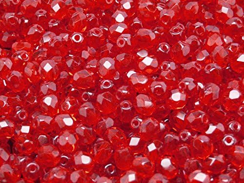 150 Pieces Czech Fire Polished Beads, Round 6 mm, Ruby (Bright Red Transparent)