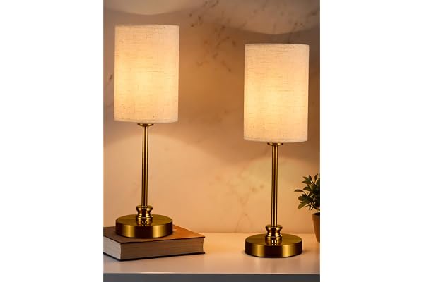 Bojim Lampe de Chevet Tactile Chambre lot de 2, Bedside Lamps Sans Fil USB Rechargeable, Lumiere de Chevet Intensité Variable Pour Chambre Bureau Domicile, Base en Métal Abat - Jour en Lin