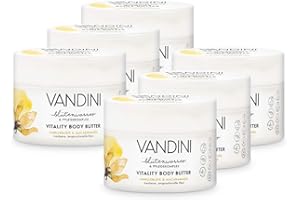 VANDINI Vitality crema corporal con flor de vainilla y aceite de macadamia - crema facial y para el cuerpo para pieles normales a secas - Crema hidratante vegana 6x 200 ml