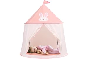 GEIWENLE Tenda da gioco per bambini, Castello da Principessa Principe Tenda da Gioco, tenda indiana portatile Pop-up, casa di giochi per interni ed esterni, regalo di compleanno di Natal (coniglio rosa)