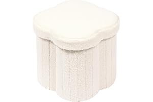 Bonlife Pouf Contenitore, Portaoggetti Piccolo Baule, Poggiapiedi Pieghevole di Fiore, Cassapanca, per Ingresso, Soggiorno e Camera da Letto, Bianco, 32x32x32 cm