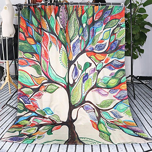 Duschvorhang Anti-Schimmel Wasserdicht Badezimmer Vorhänge Modern Kunst Cartain für Haus Deko mit 12 Kunststoffringen zum Aufhängen (180×180 cm, Bunte Baum) - 2