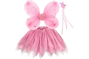 EQLEF Fee Kostüm Kinder, Tutu Wings Schmetterlingsflügel Set Fee Prinzessin Wings Kostüm für Mädchen Mädchen Partykostüm